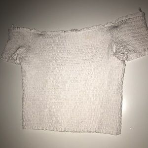 Garage White ribbed off the shoulder top